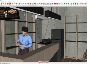 小咖啡屋奶茶店帶帥哥精品室內模型-10