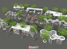 現(xiàn)代風格的景觀廊架+樹池合集-3