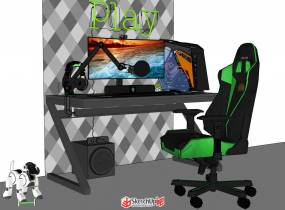 分享一套電競主播專業(yè)電腦桌椅設備模型-3